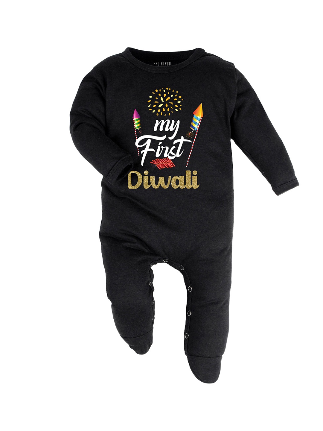 

FFLIRTYGO Kids Diwali Printed Rompers, Black