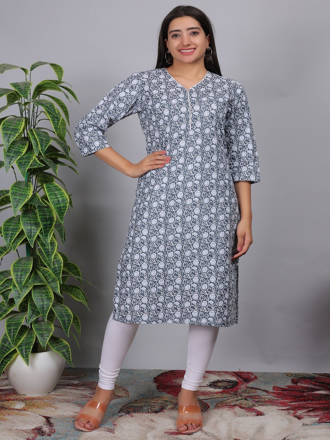 

Anikrriti Printed Straight Kurta, Grey