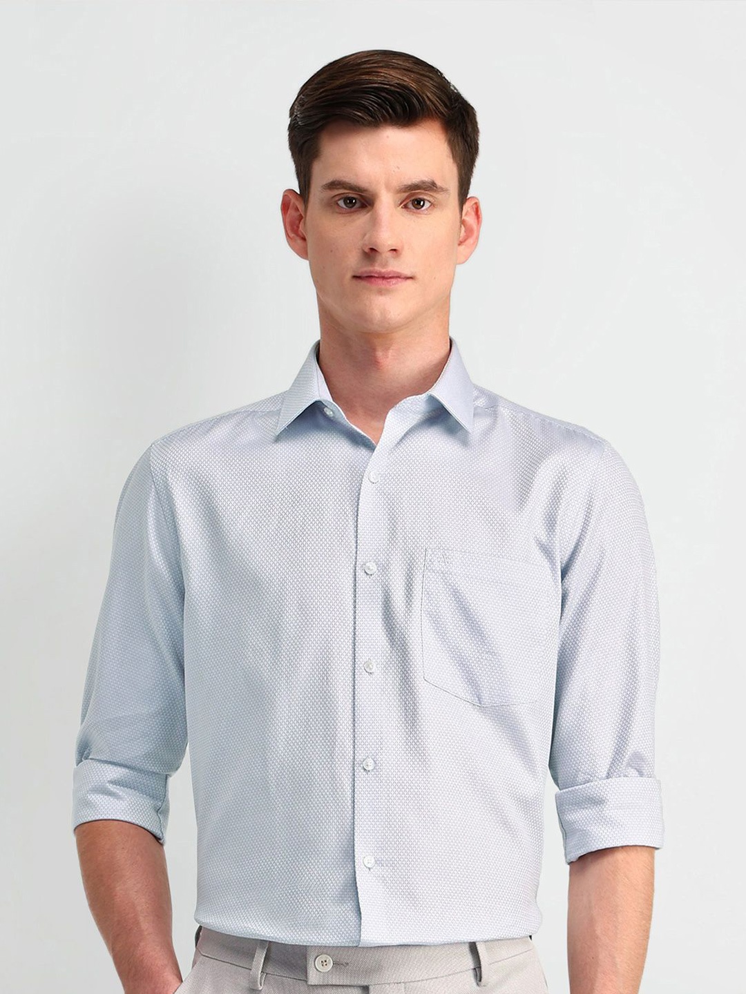 

Arrow Men Classic Spread Collar Textured Cotton Formal Shirt, Grey