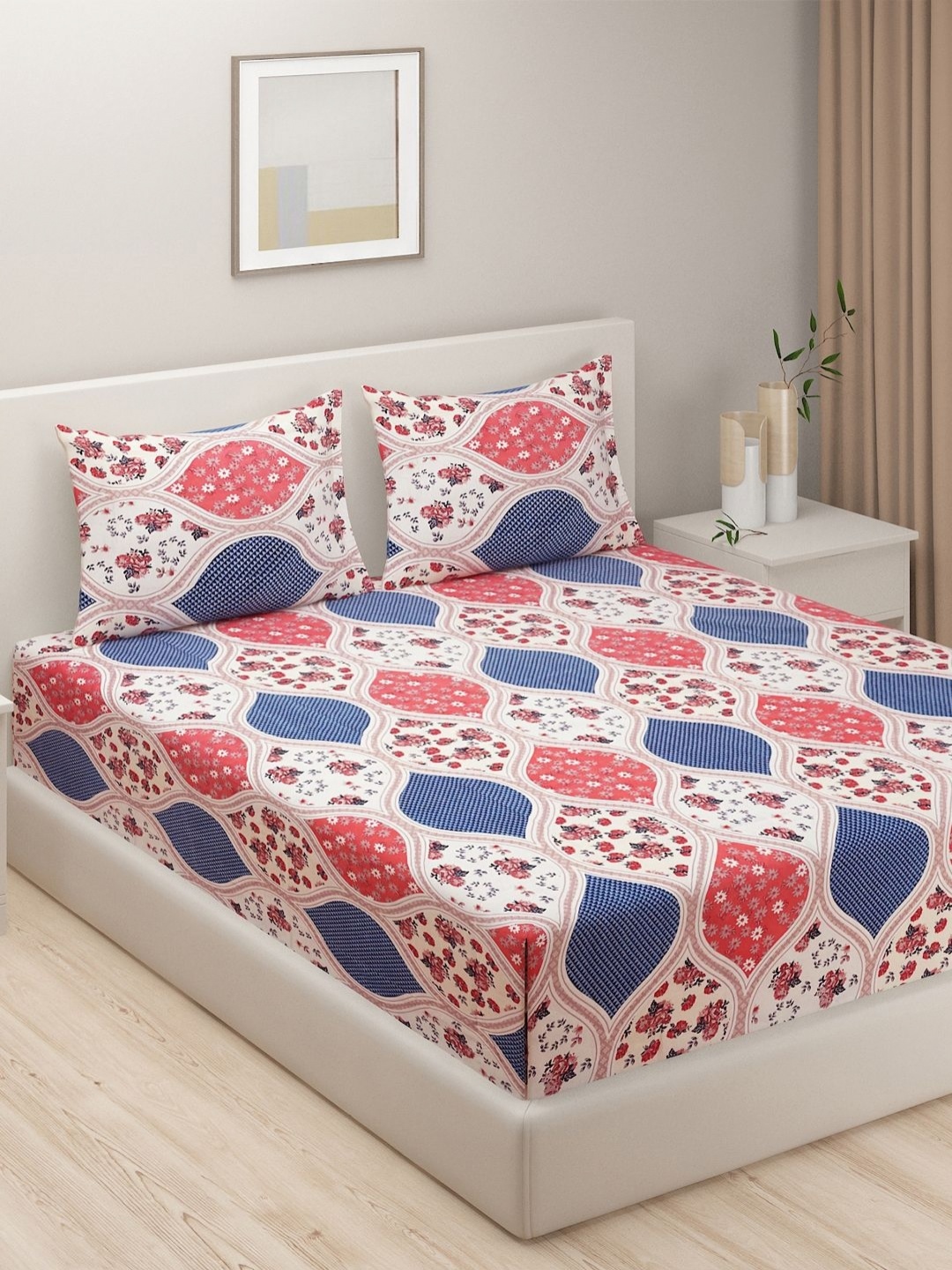 

SWAYAM White & Pink Abstract Printed 160 TC King Bedsheet Set 2.28 m x 2.54 m