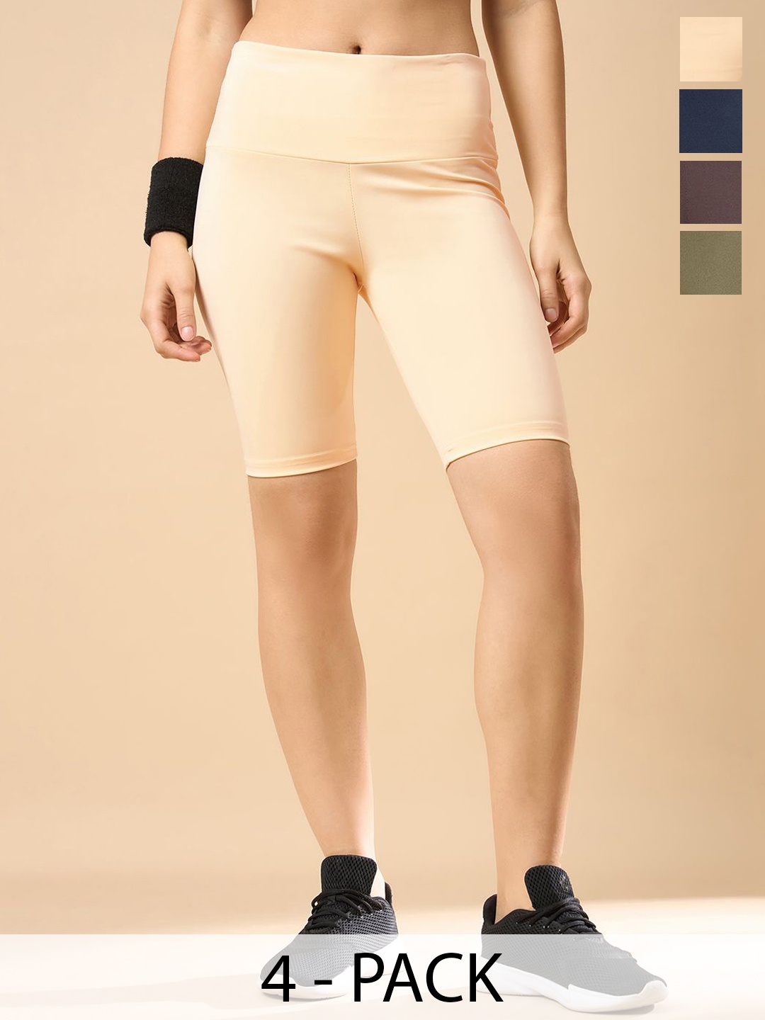 

COLOR CAPITAL Pack Of 4 Women Antimicrobial Above Knee Length Tights, Khaki