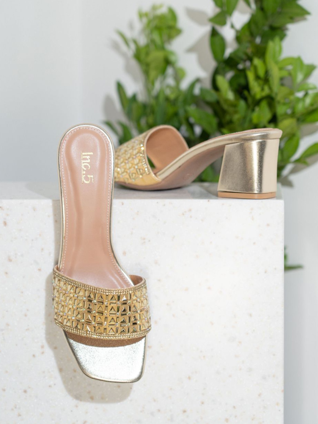 

Inc 5 Women Square Toe Open Back Block Mules, Gold