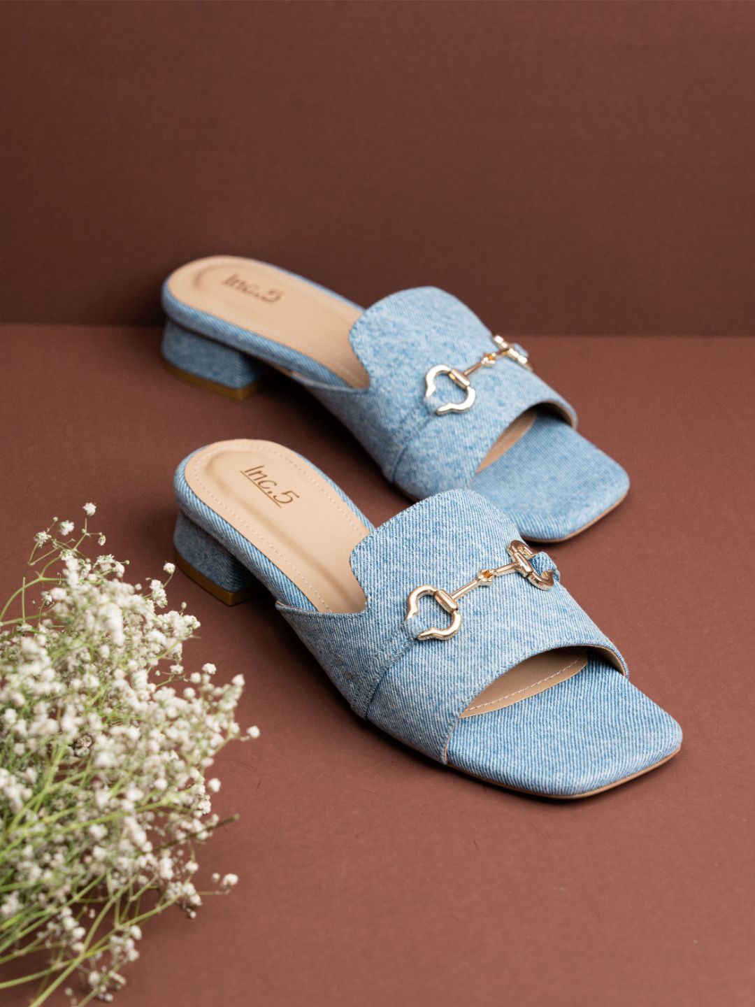 

Inc 5 Block Denim Blue Open Toe Synthetic Women Mules