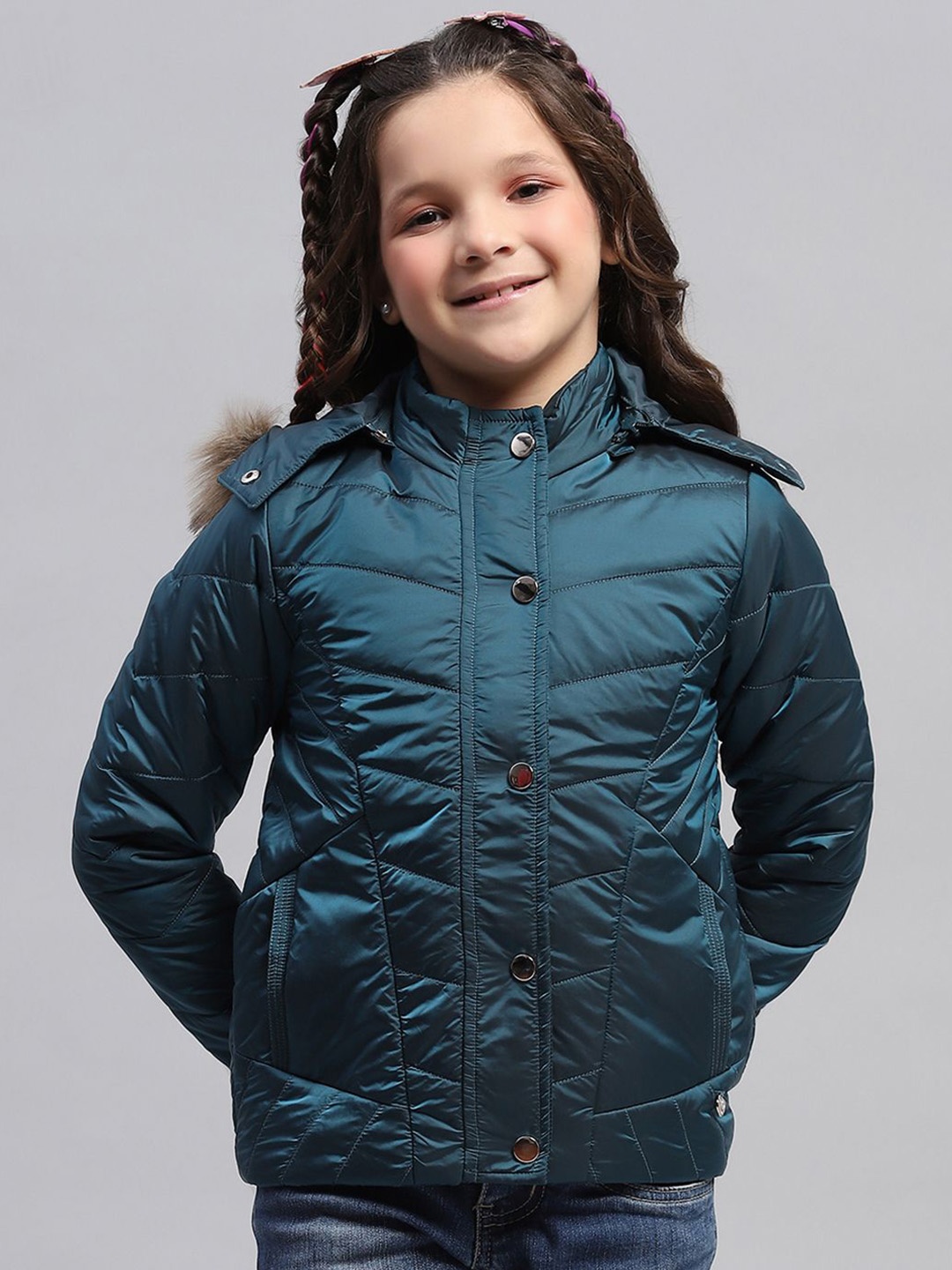 

Monte Carlo Girls Hooded Solid Nylon Casual Padded Jacket, Teal