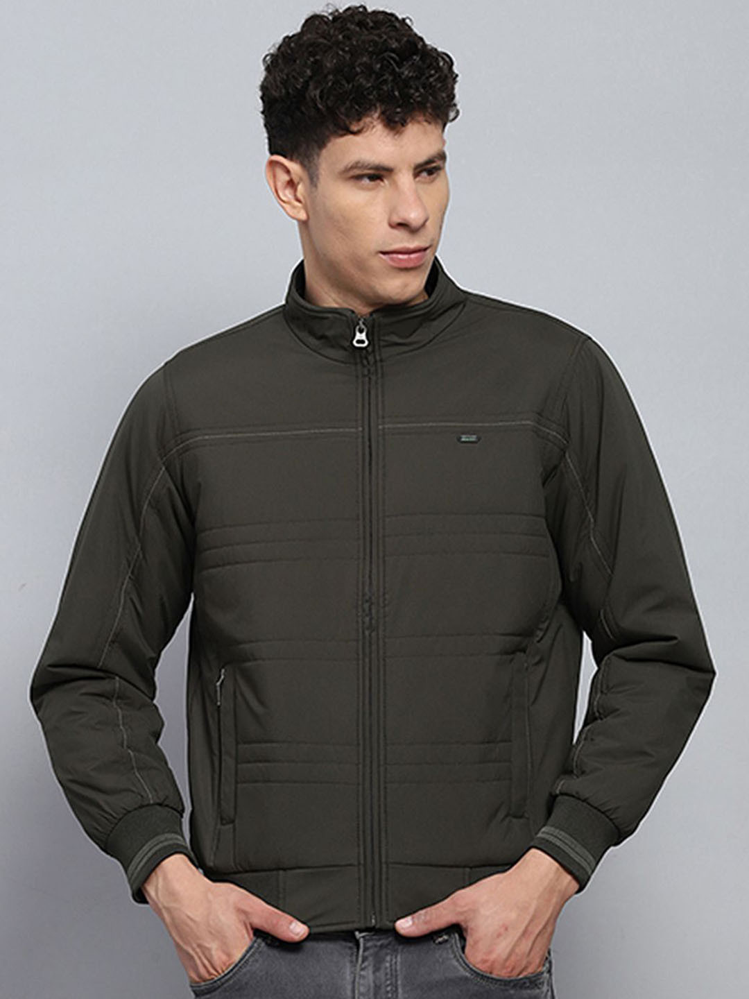 

Monte Carlo Men Mock Collar Solid Casual Padded Jacket, Olive