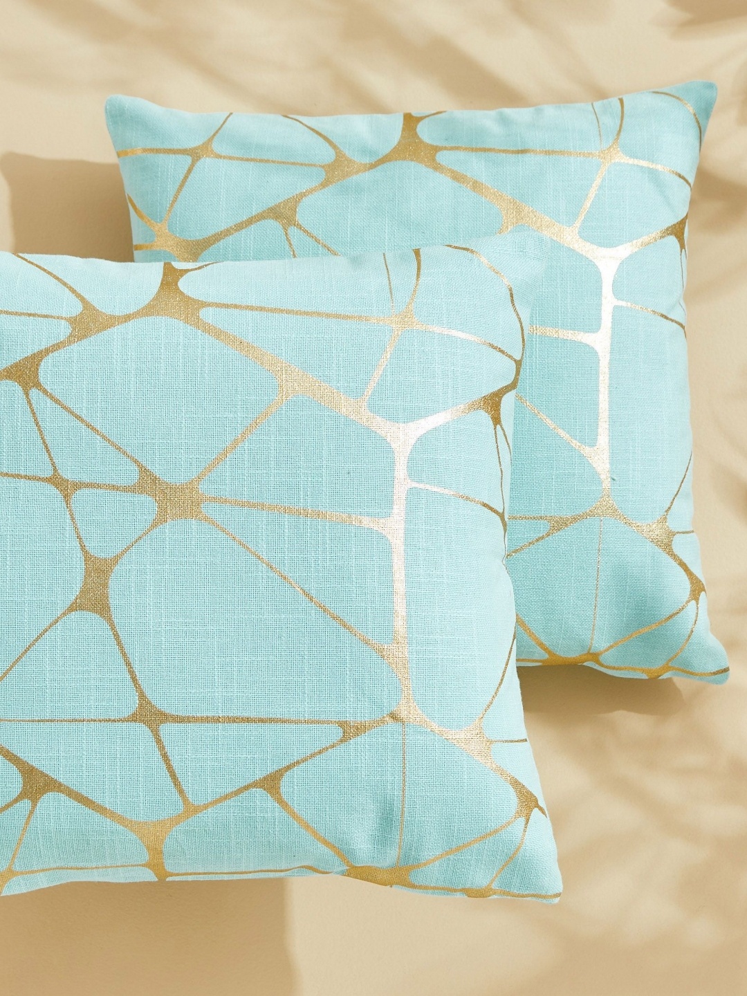 

Home Centre Green & Gold-Toned Set of 2 Geometric Square Cushion Covers