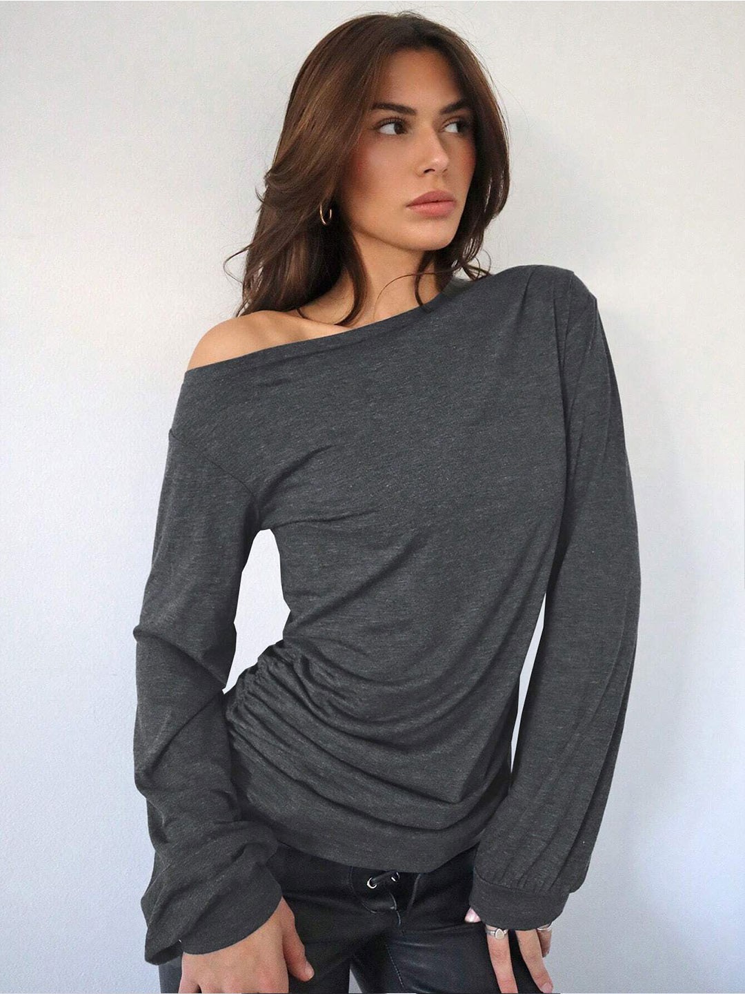 

HERE&NOW Women Puff Sleeve Top, Grey