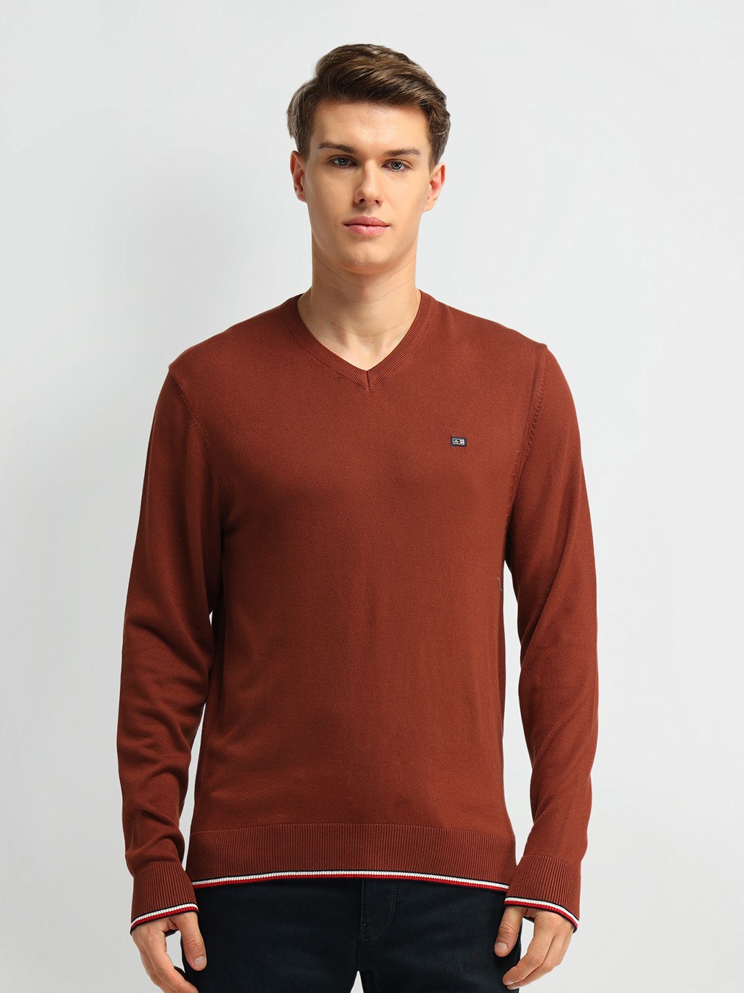 

Arrow Sport Men Long Sleeves V-Neck Sweaters, Rust