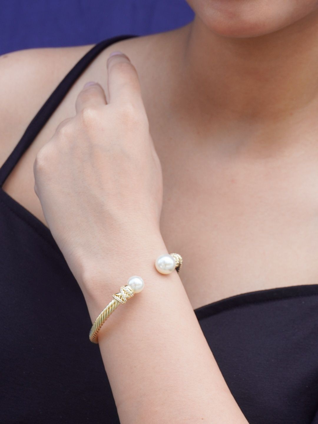 

Niscka Gold-Plated Cubic Zirconia Kada Bracelet