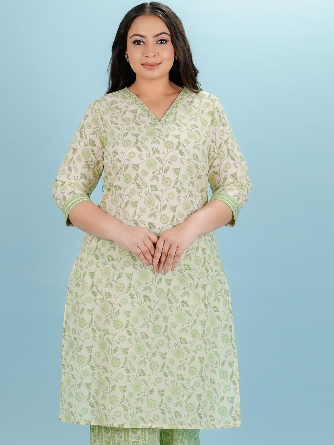 

Aramya Floral Printed Cotton Straight Kurta, Green