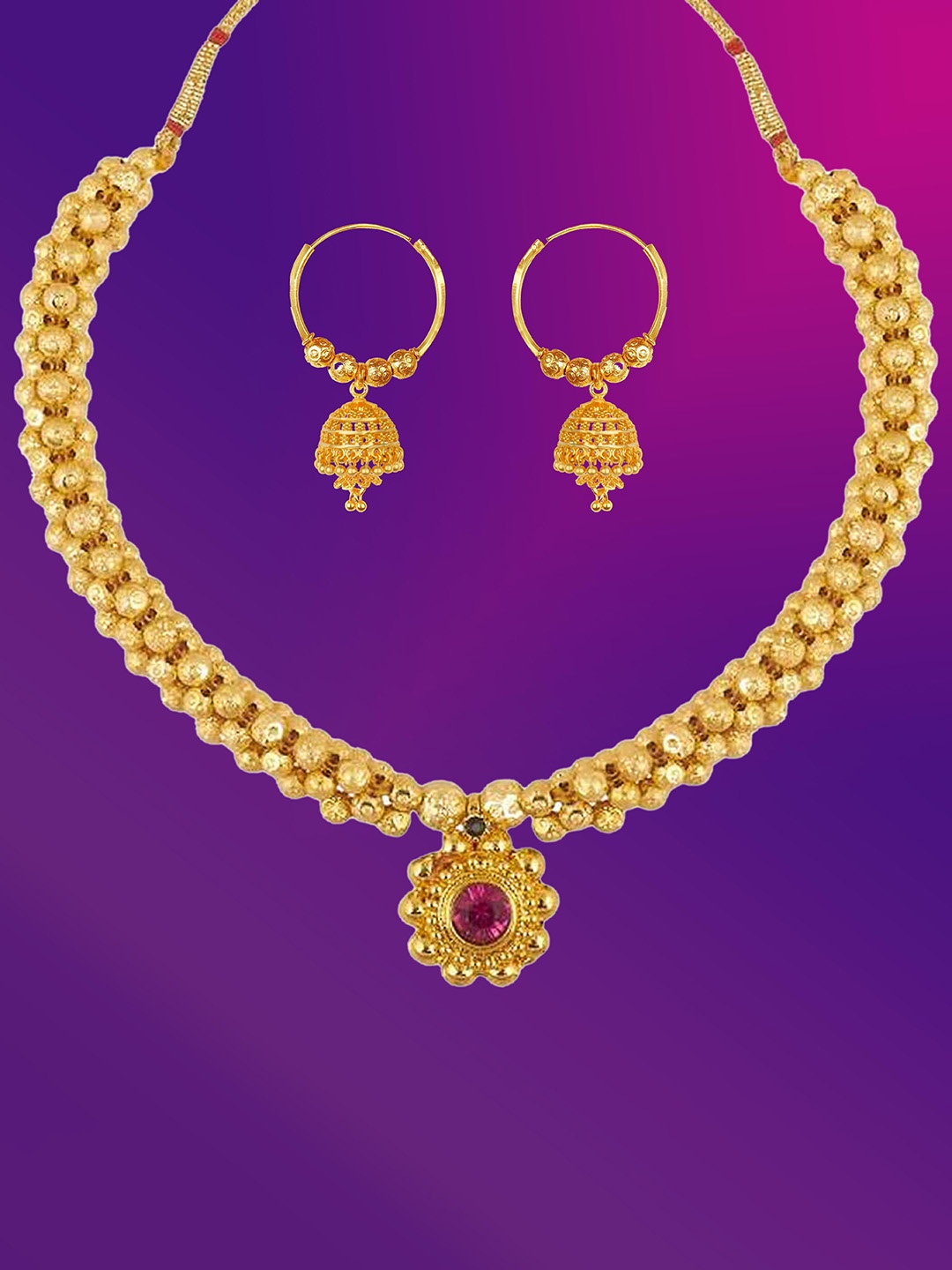 

Lila Gold-Plated Stone-Studded & Beaded Jewellery Set