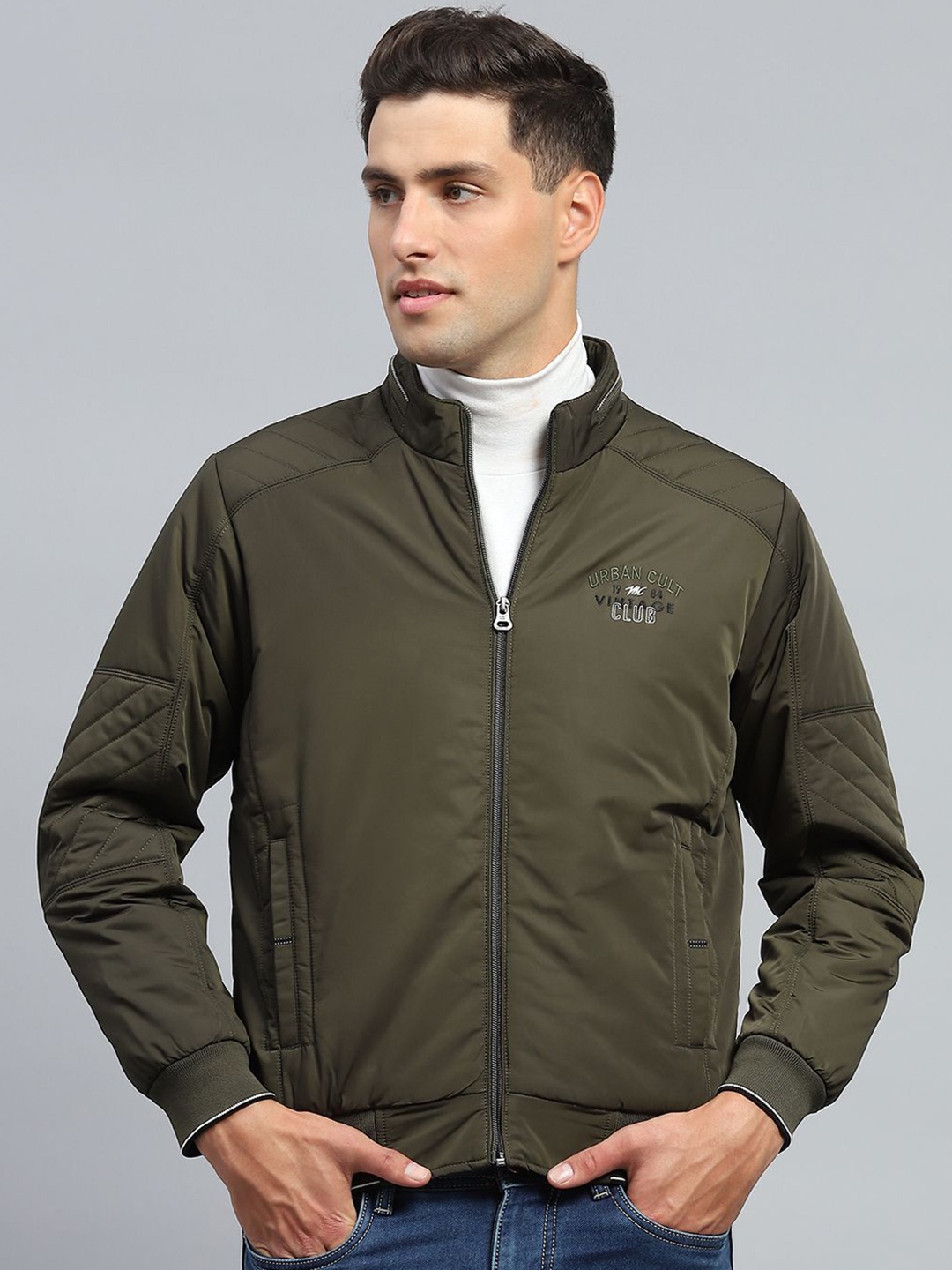 

Monte Carlo Men Mock Collar Solid Casual Padded Jacket, Olive