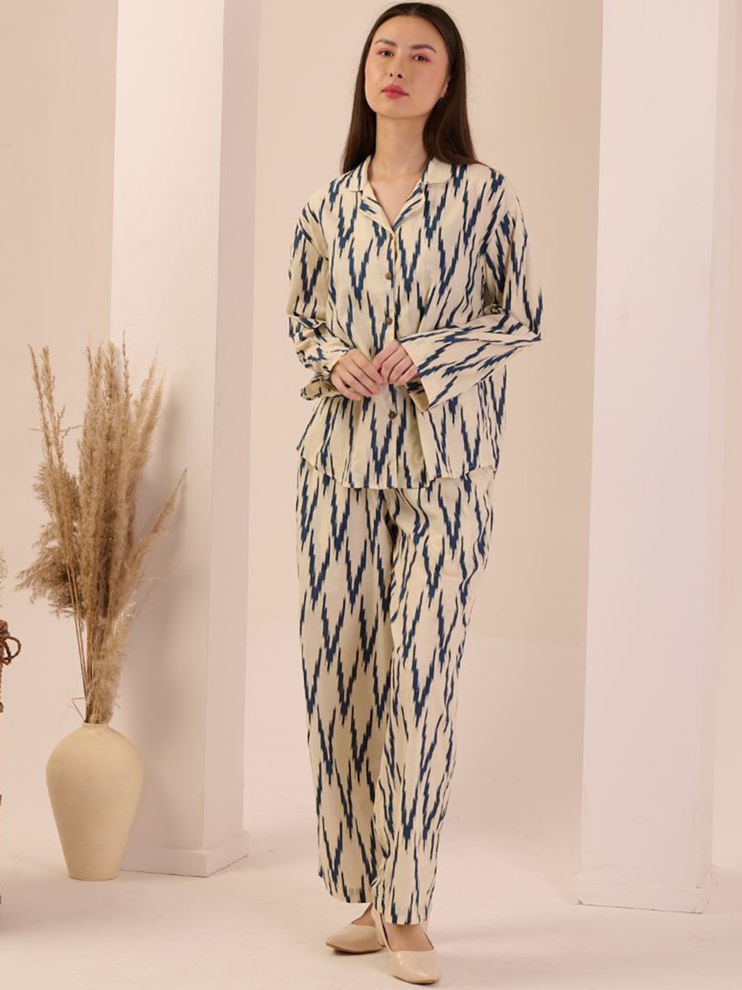 

The Quince Life Printed Shirt With Trousers, Cream