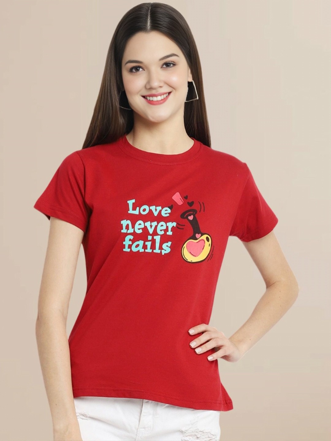 

Metronaut Women Graphic Printed Round Neck Cotton T-shirt, Red