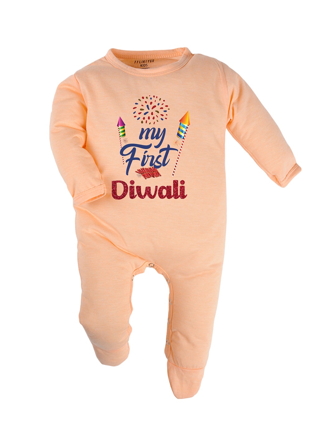 

FFLIRTYGO Kids Printed Cotton Sleepsuit, Peach