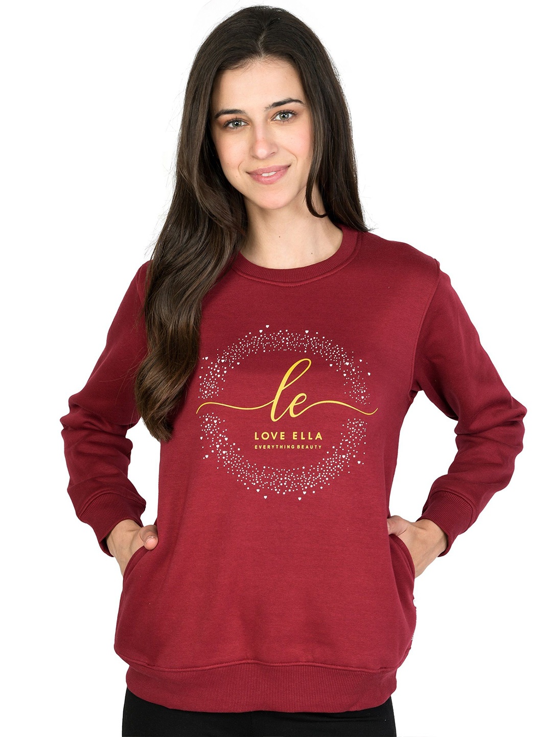 

Cheribell Women Printed Pullover Sweatshirt, Maroon