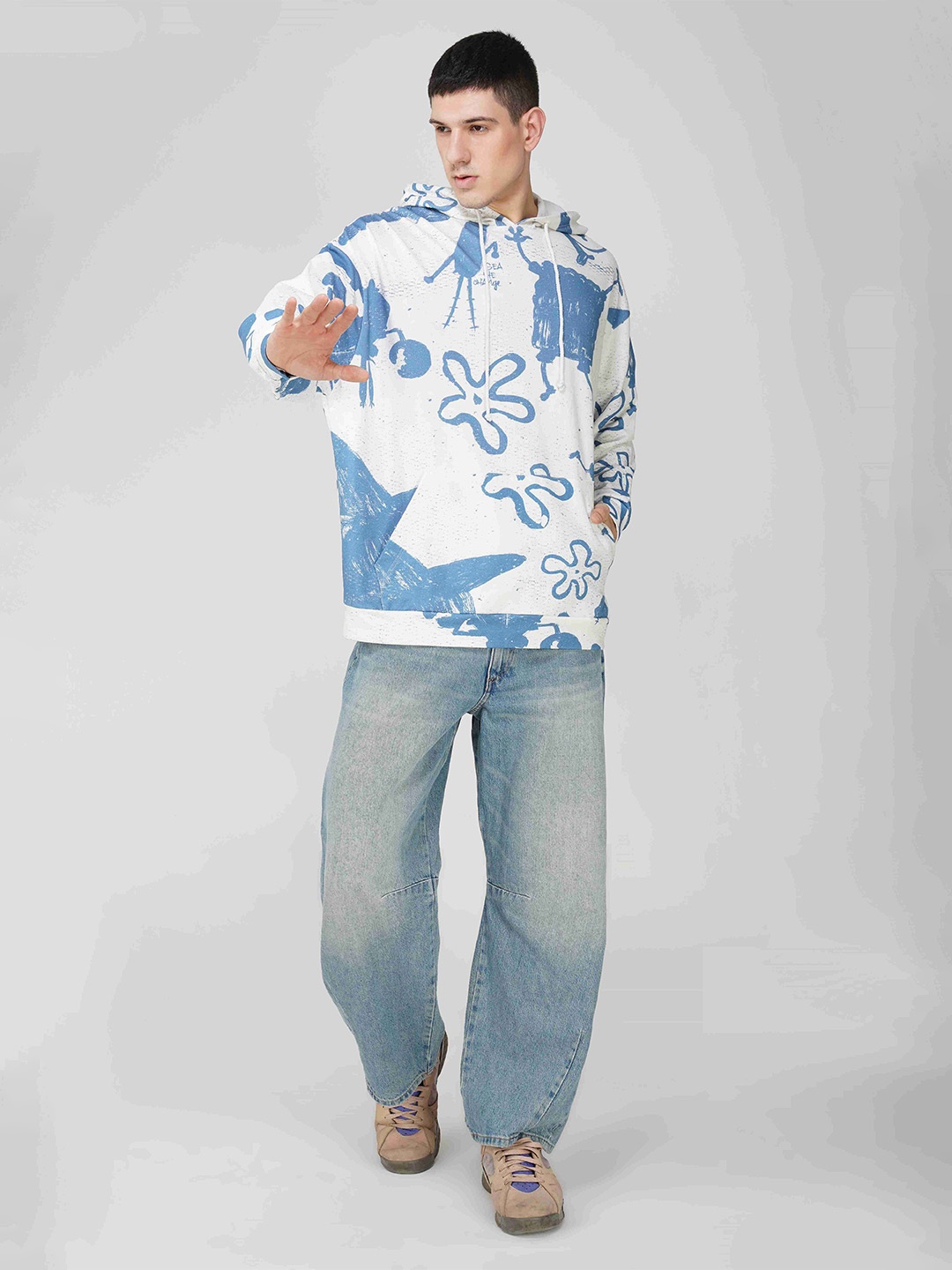 

THE CLOTHING FACTORY Men Printed Hooded Sweatshirt, White