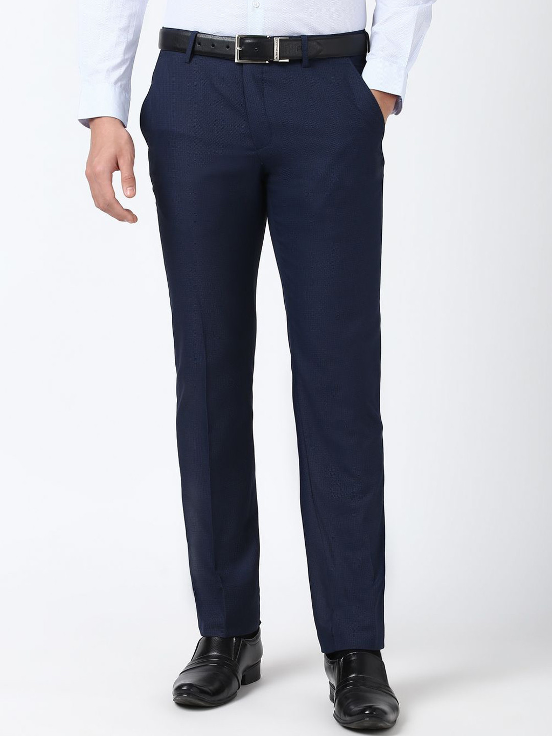 

Peter England Men Slim Fit Trousers, Navy blue