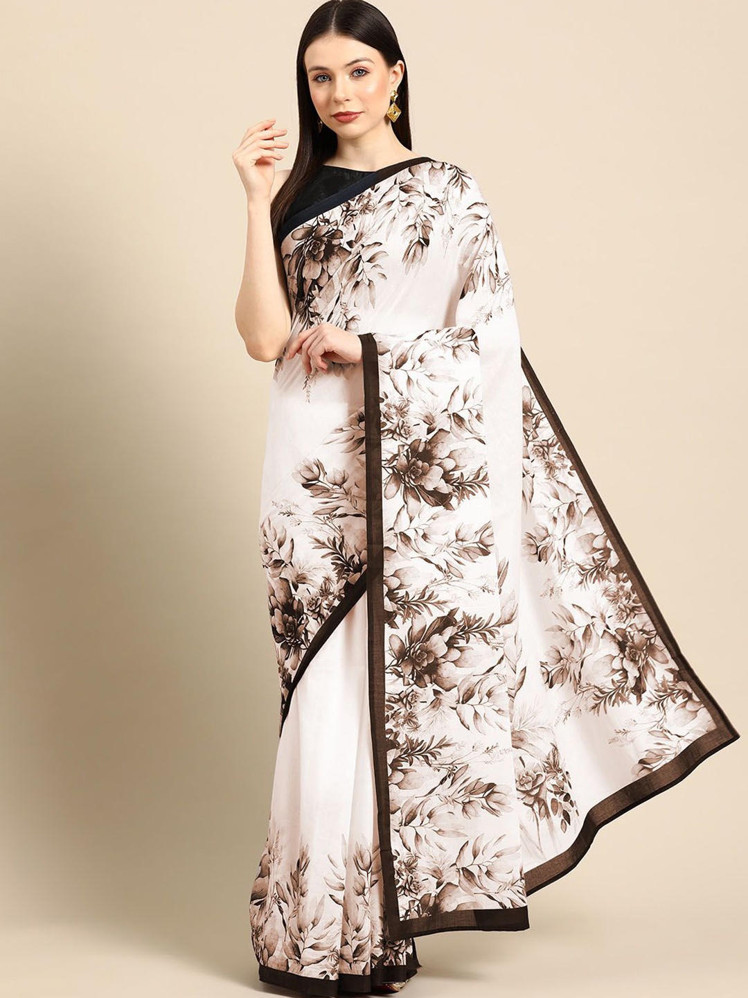 

BUTA BUTI Floral Pure Cotton Saree, White