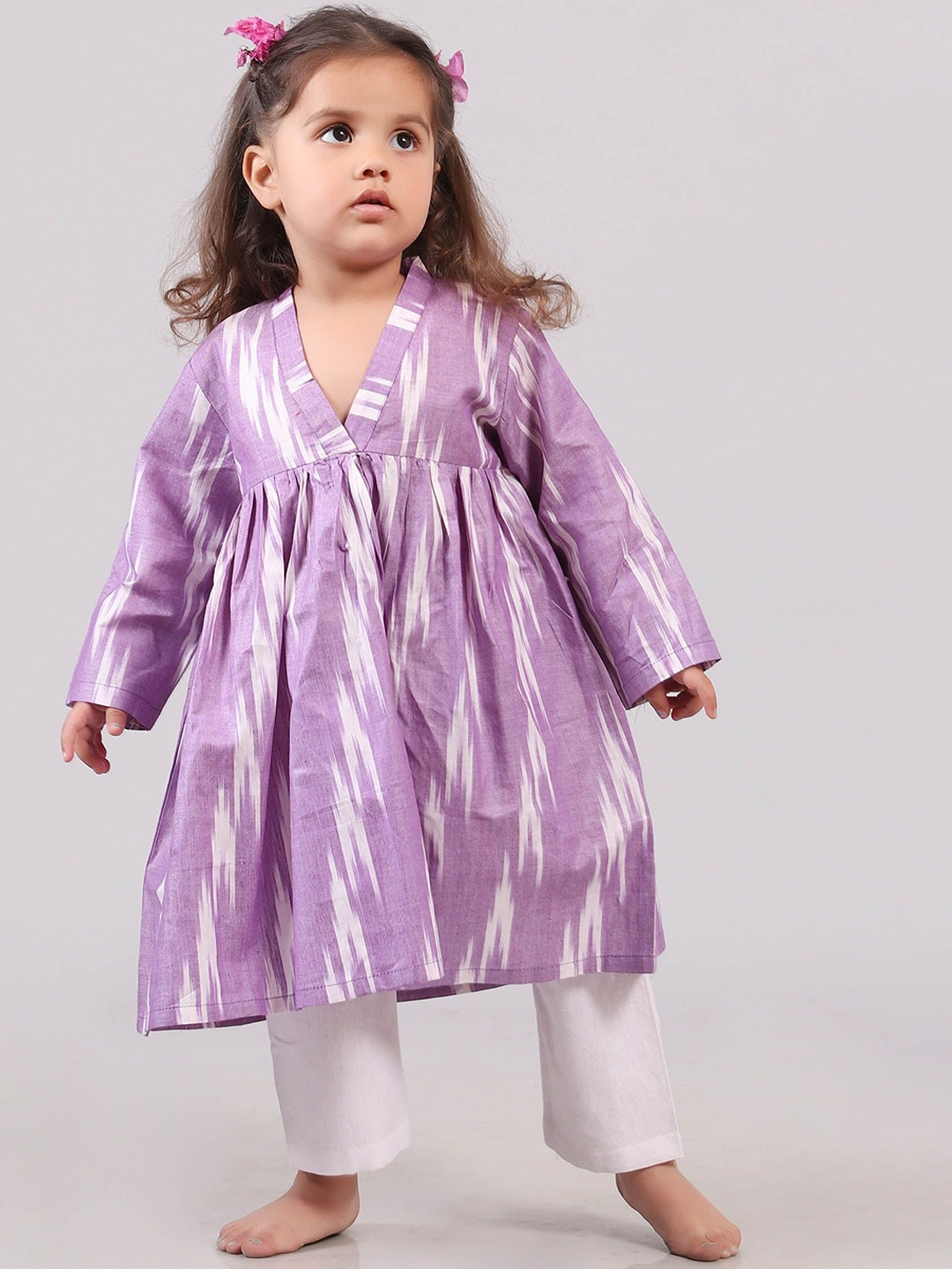 

TJORI Girls Printed Regular Pure Cotton Kurta with Trousers, Purple