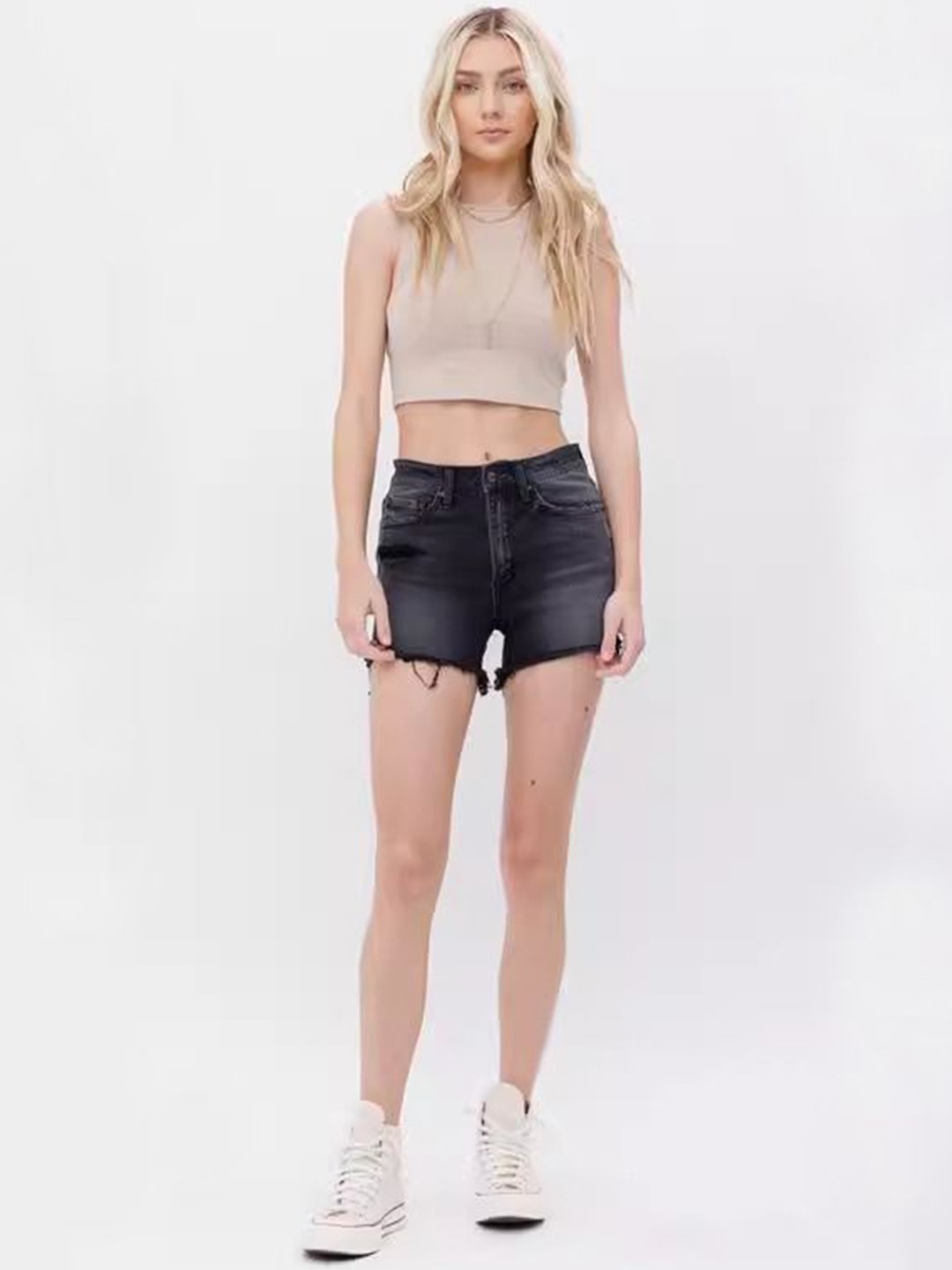 

StyleCast Women Washed Slim Fit Denim Shorts, Charcoal