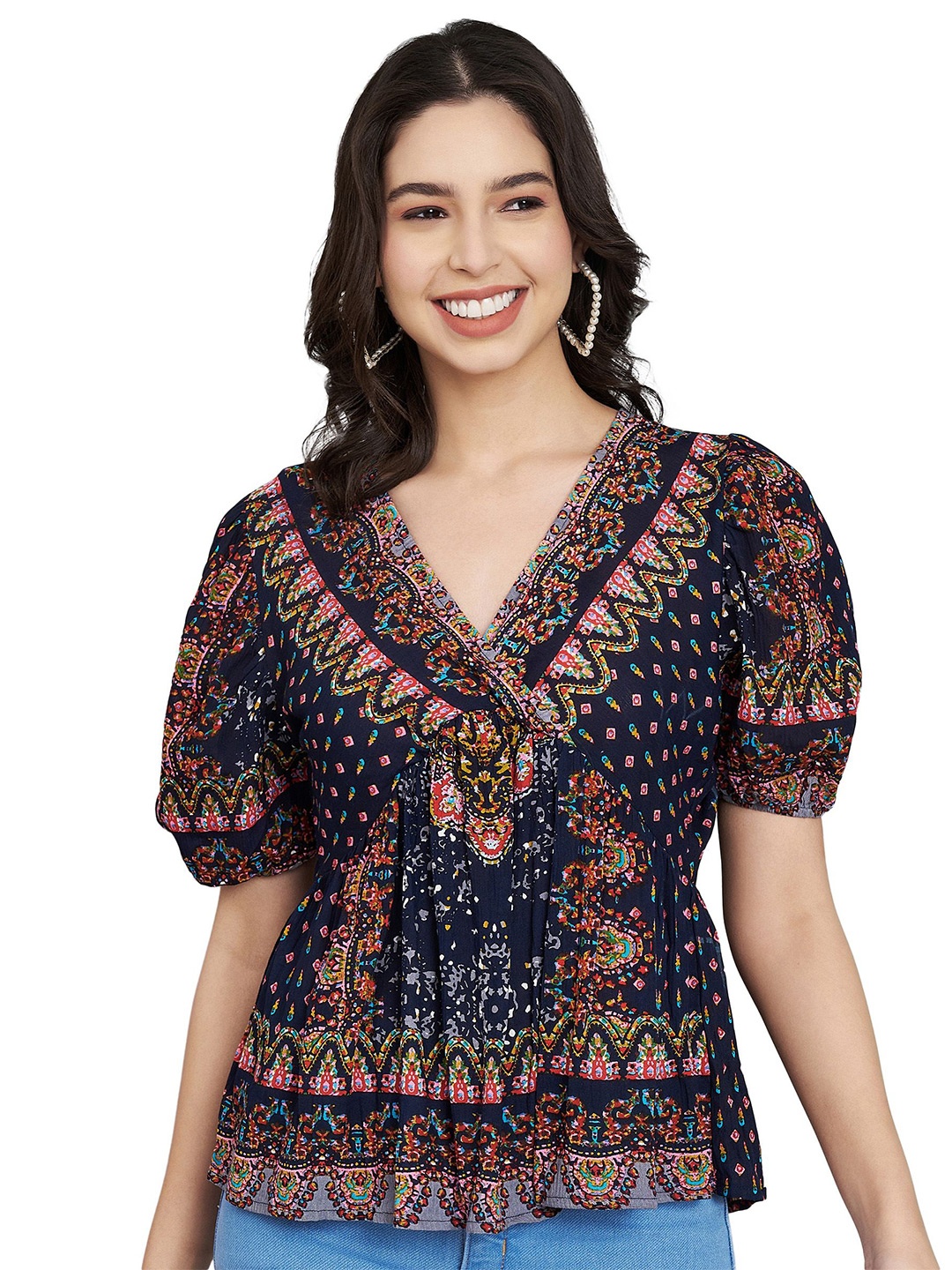 

VELDRESS Floral Women Printed Crepe Top, Pink
