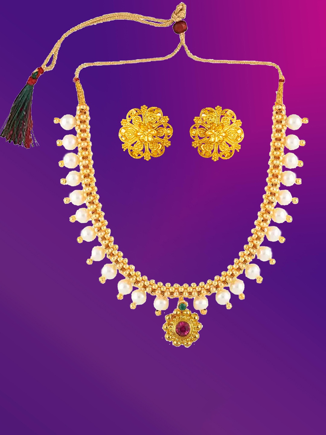 

Lila Gold-Plated Beaded Jewellery Set