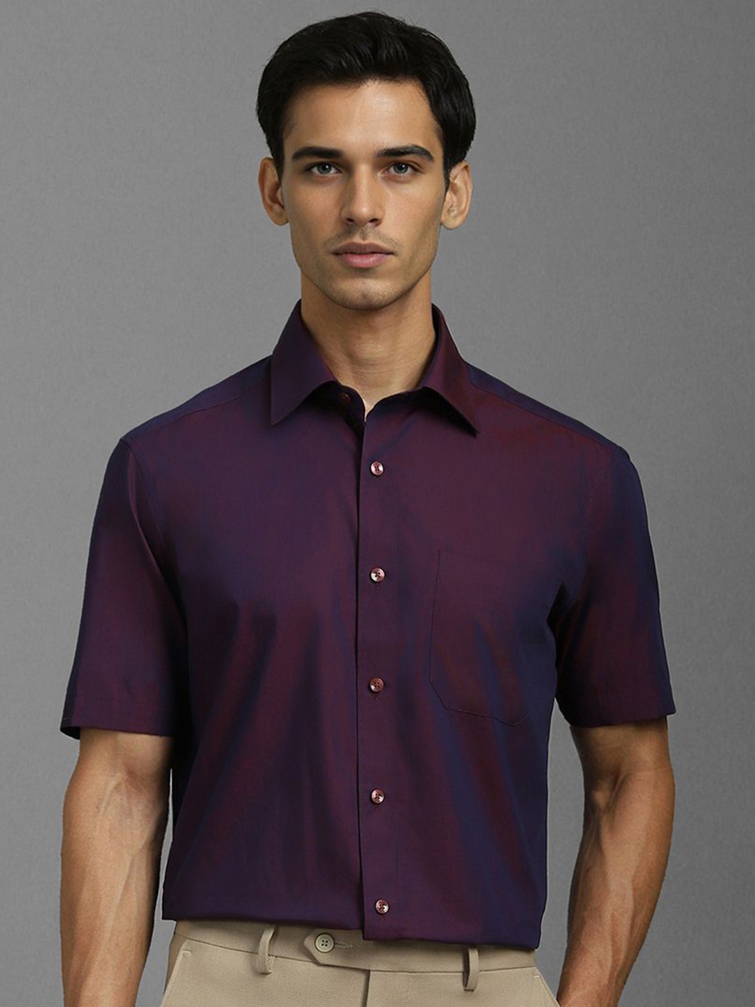 

Louis Philippe Men Classic Spread Collar Solid Cotton Formal Shirt, Purple