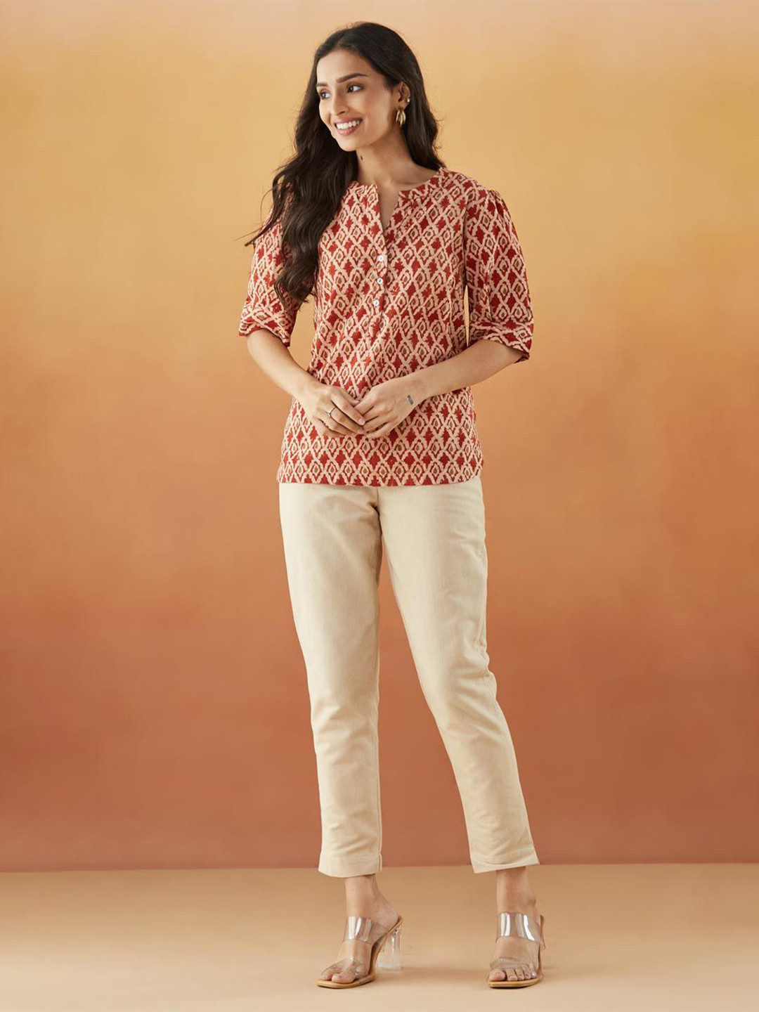 

Fabindia Print Cotton Top, Maroon