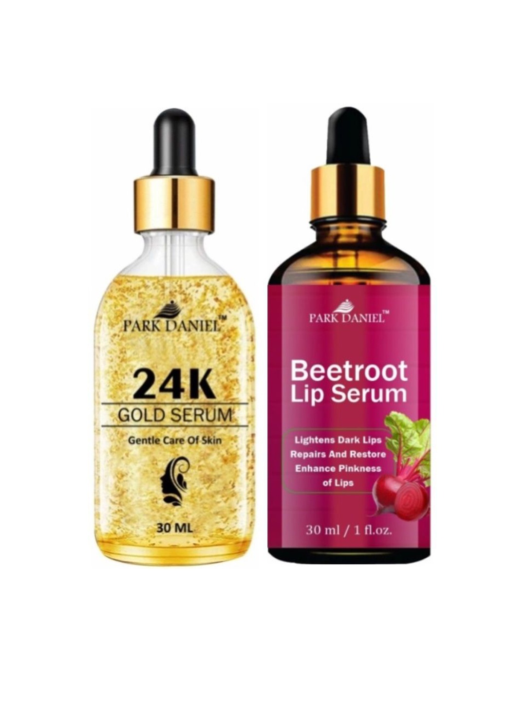 

Park Daniel Set of 2 24K Gold Face Serum & Beetroot Lip Serum - 30 ml Each, Yellow