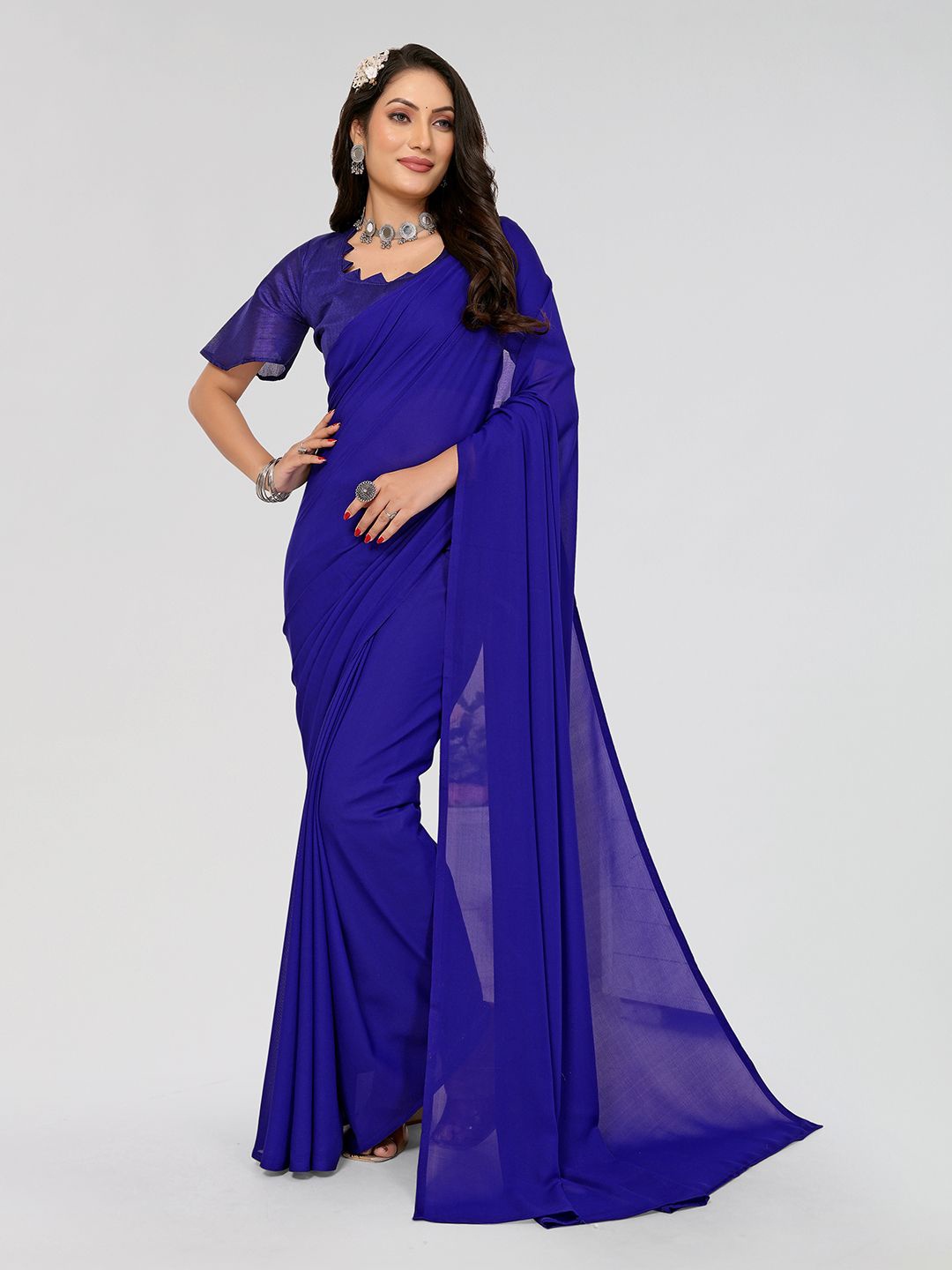 

Moda Rapido Poly Georgette Saree, Blue