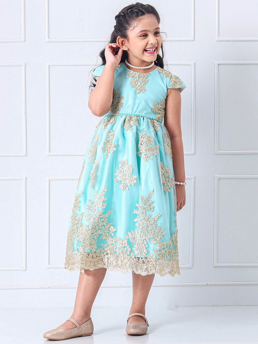 

Mark & Mia Girls Floral Cape Sleeve Fit and Flare Dress, Blue