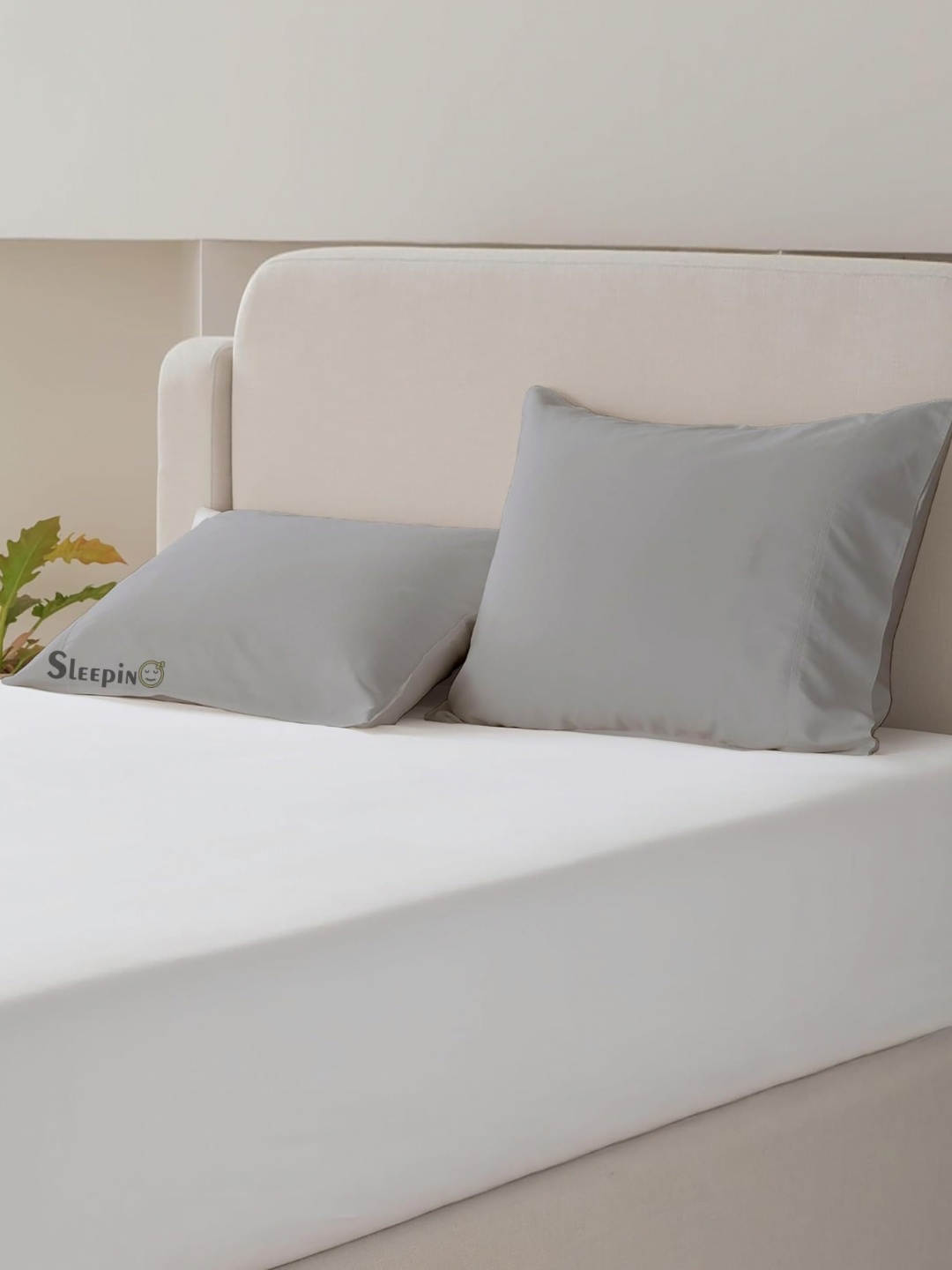 

Sleepino Silver-Toned 2 Pieces Solid Pure Cotton Rectangle Pillow Covers