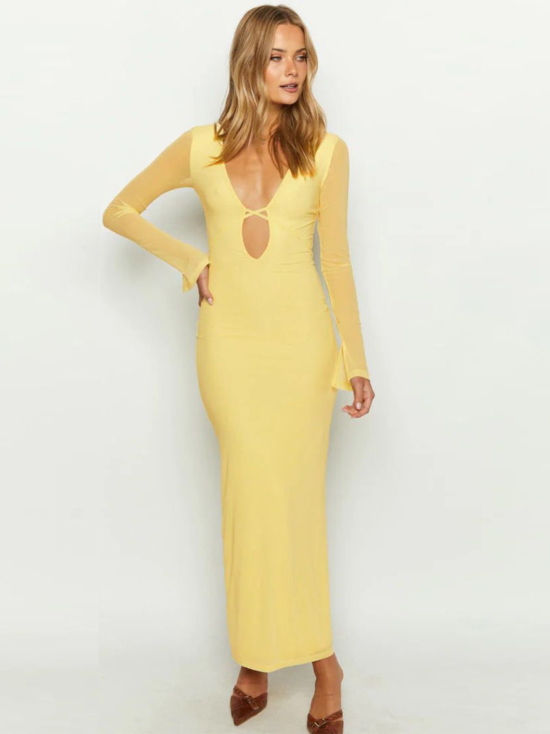 

MIAKEE Women Bodycon Maxi Dress, Yellow