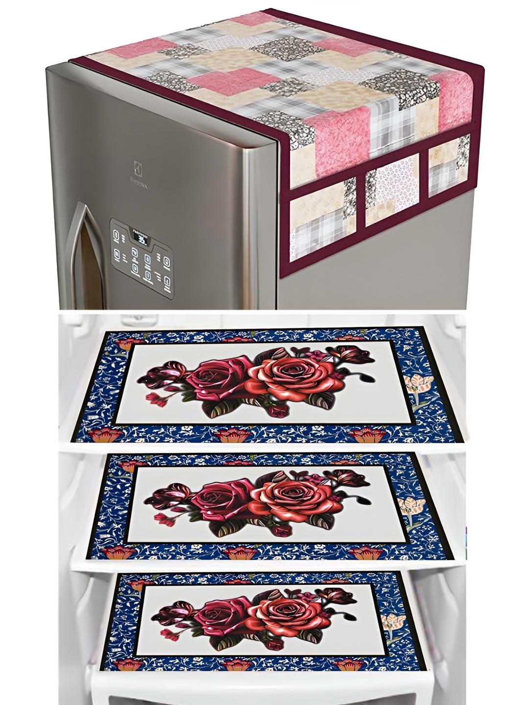 

LooMantha 6-Pcs Blue & Beige Printed Fridge Covers With Mat