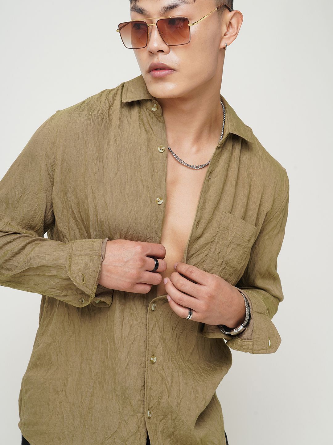 

VASTRADO Men Classic Spread Collar Textured Slim Fit Casual Shirt, Brown
