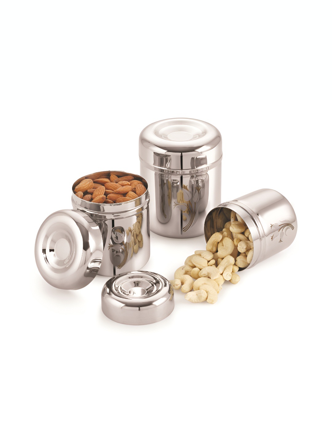 

MUKTI Silver-Toned 3 Pieces Stainless Steel Dishwasher Safe Canister Container