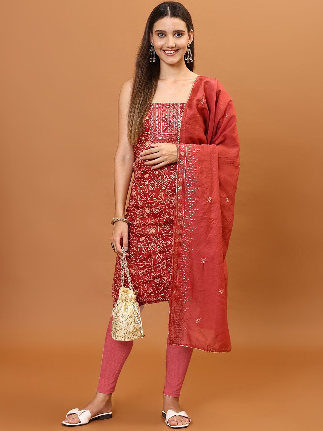 

Meena Bazaar Abstract Printed Cotton Unstitched Dress Material, Rust