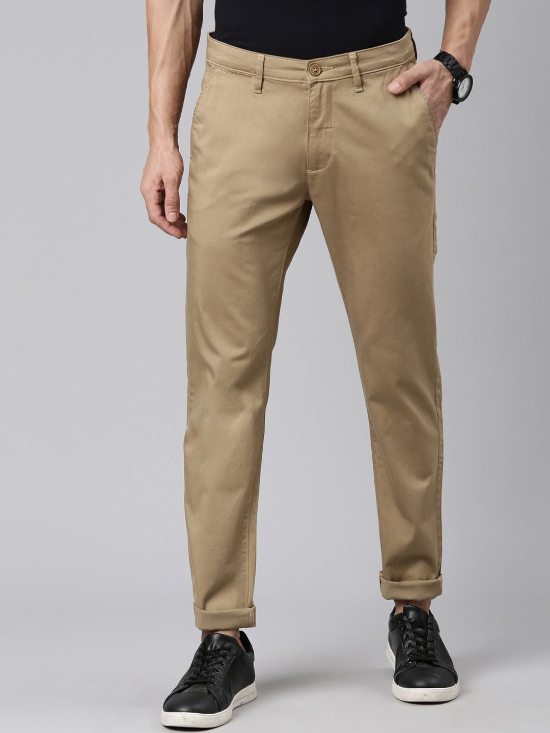 

American Bull Men Slim Fit Mid-Rise Regular Trousers, Brown