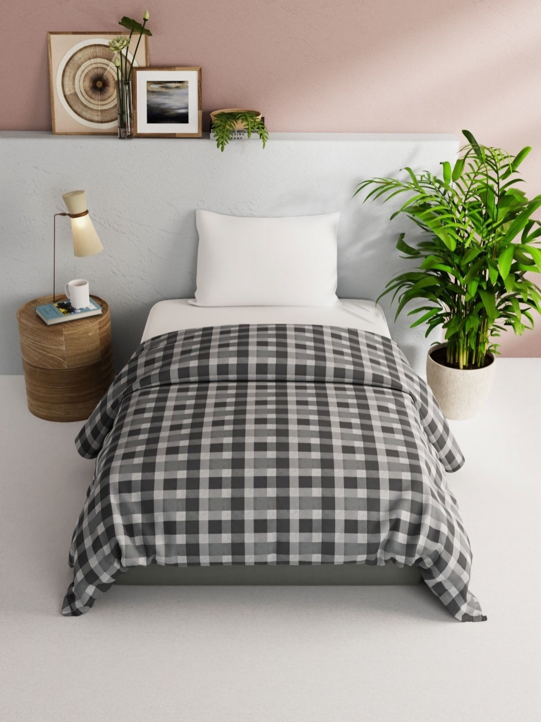 

BIANCA Grey & White Checked AC Room Cotton 150 GSM Single Bed Comforter