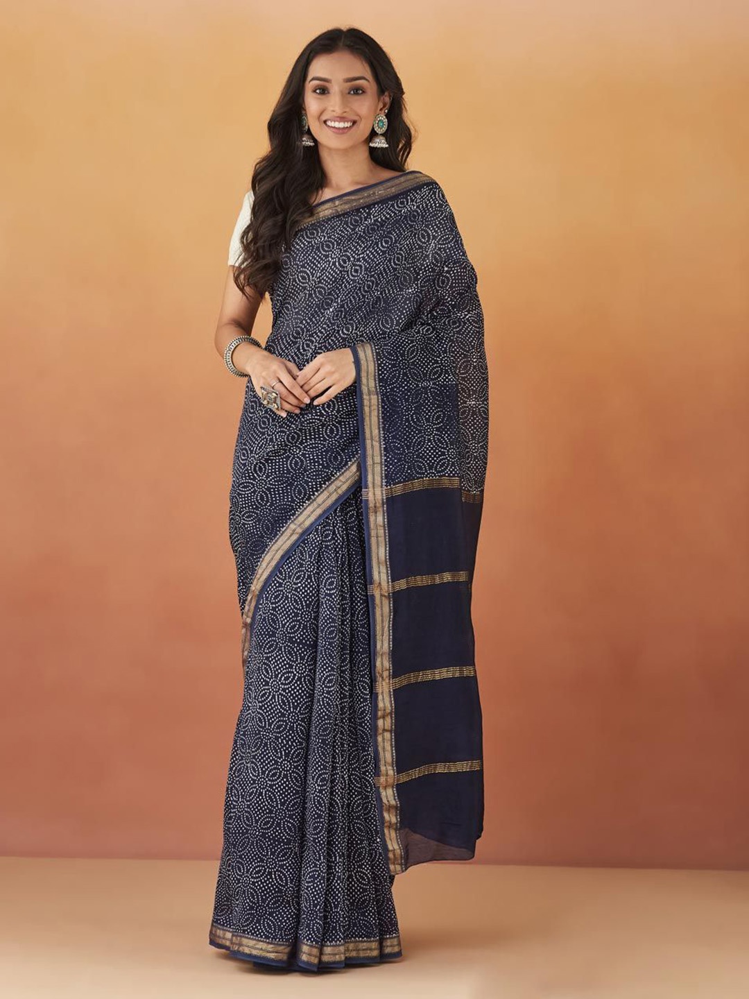 

Fabindia Ethnic Motifs Zari Silk Cotton Saree, Blue