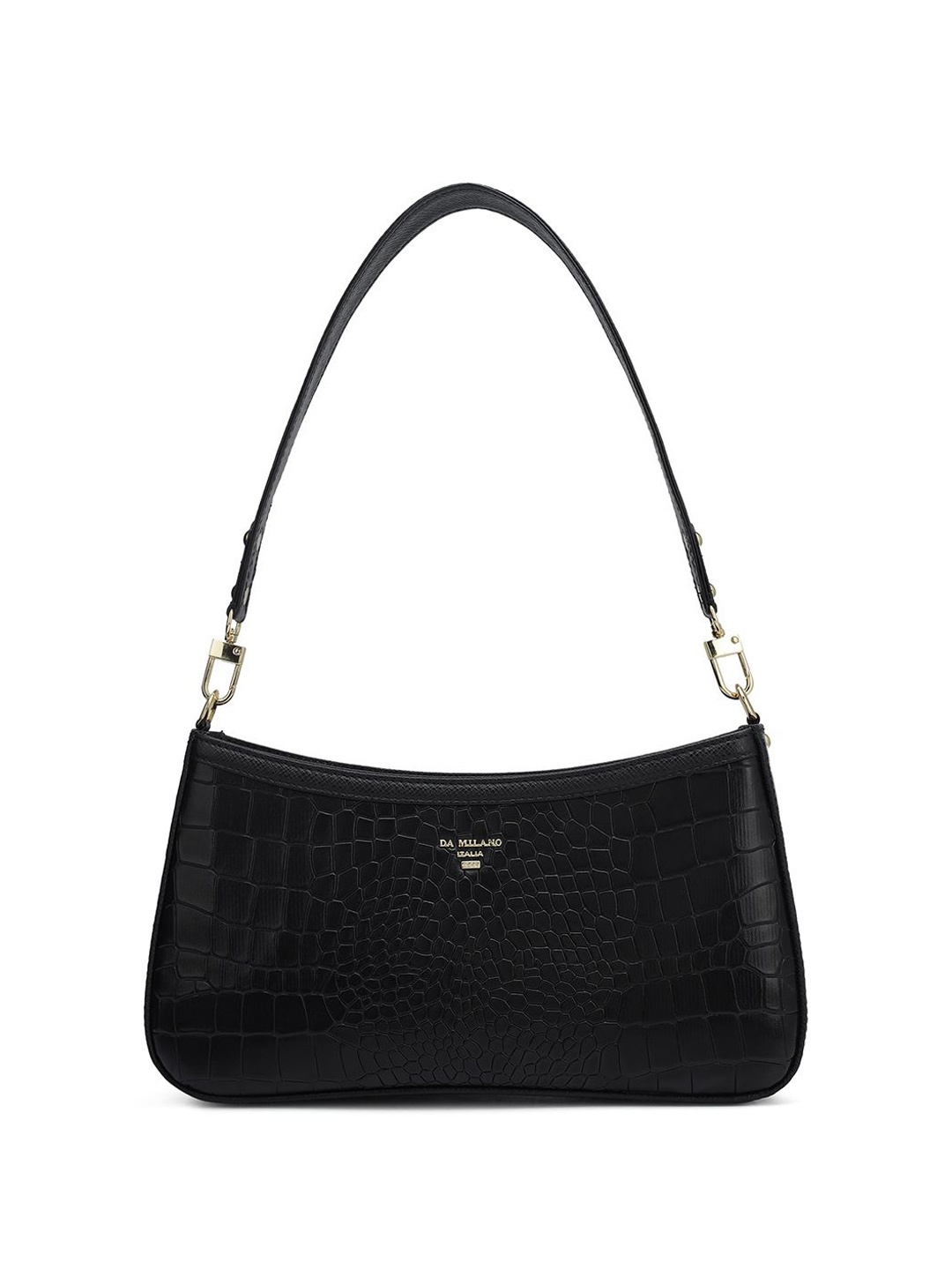

Da Milano Women Textured Structured Leather Shoulder Bag, Black