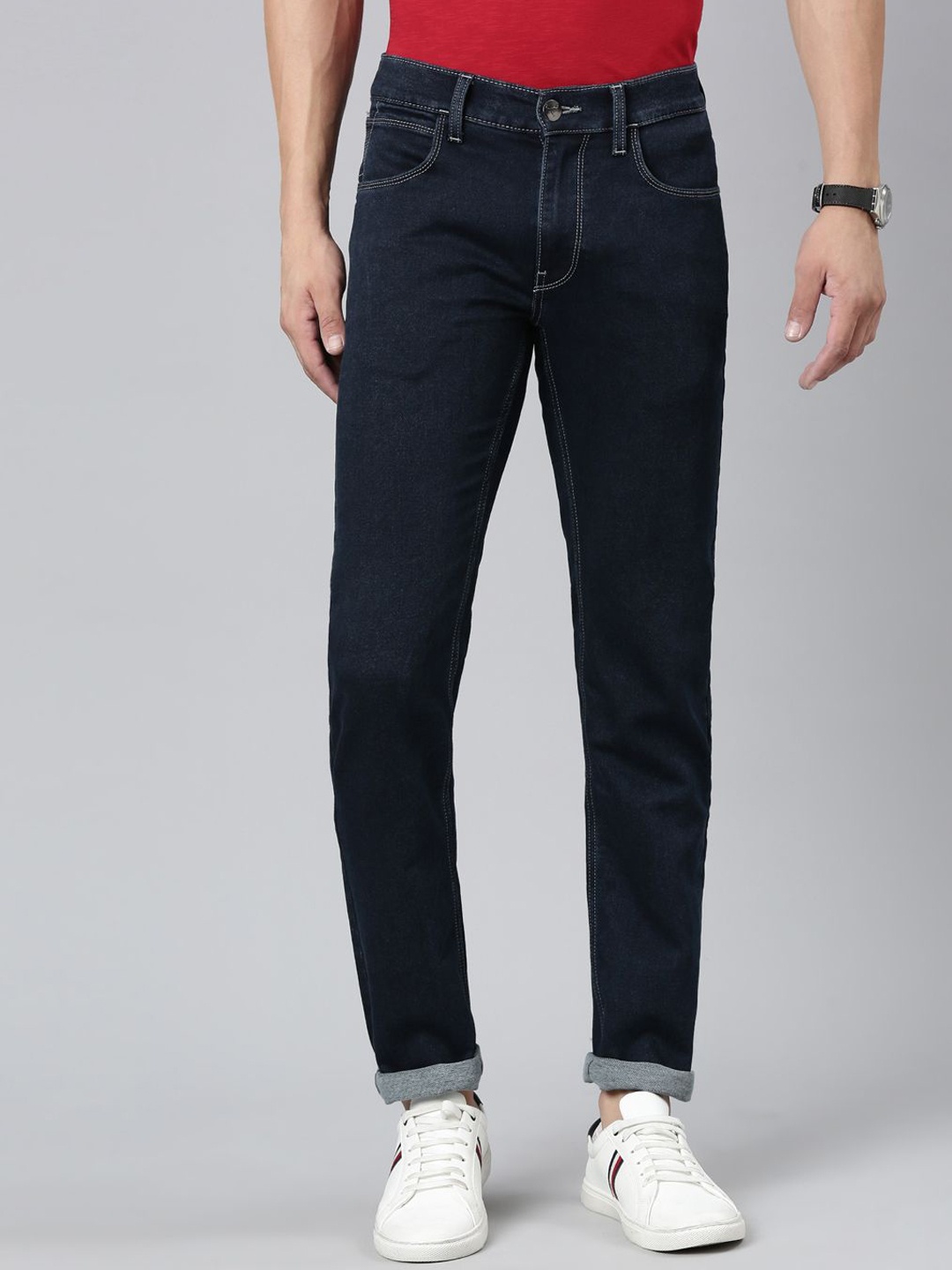 

American Bull Men Skinny Fit Mid Rise Stretchable Jeans, Blue