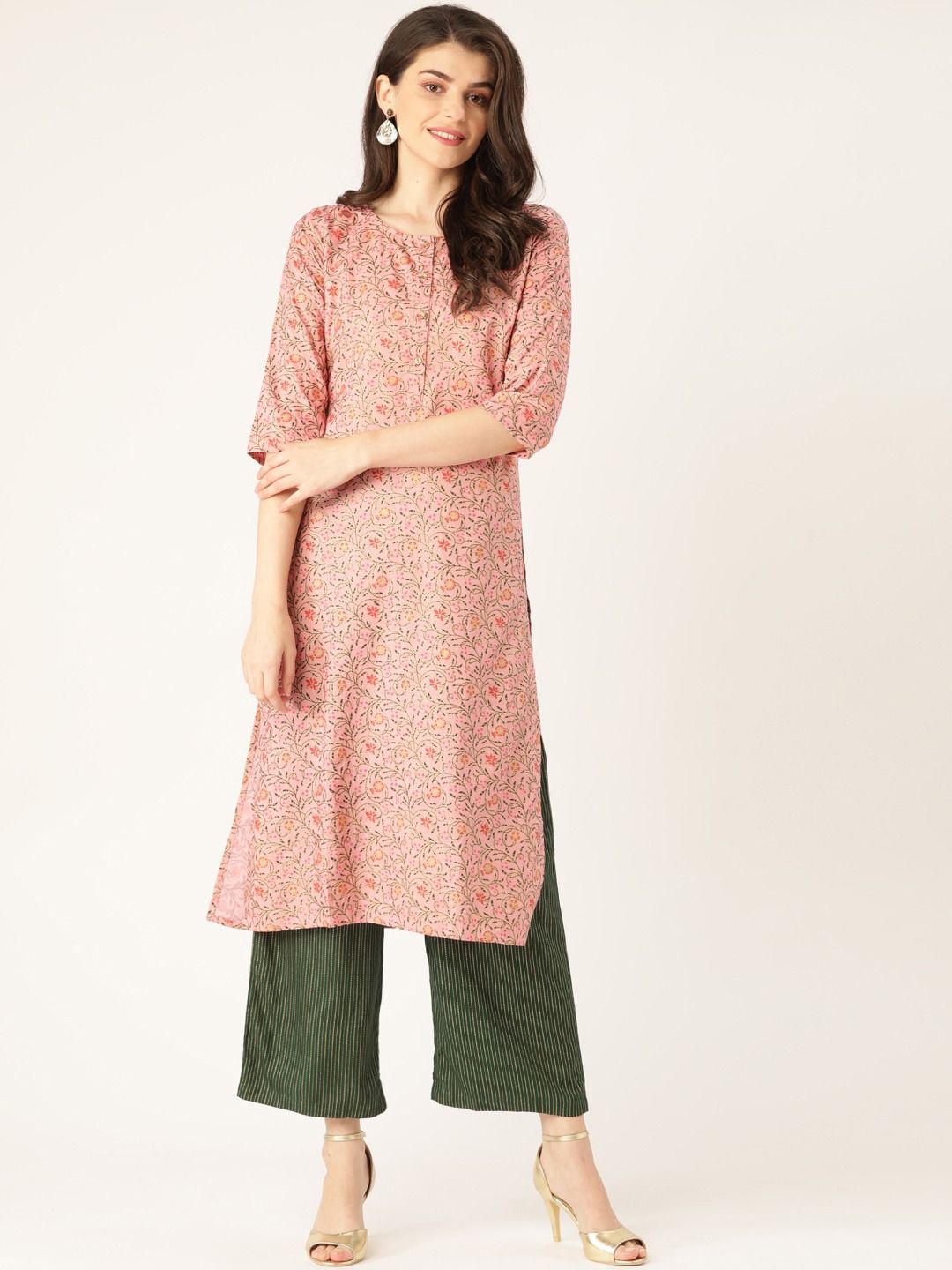 

Anouk Floral Printed Regular Straight Kurta with Palazzos, Peach