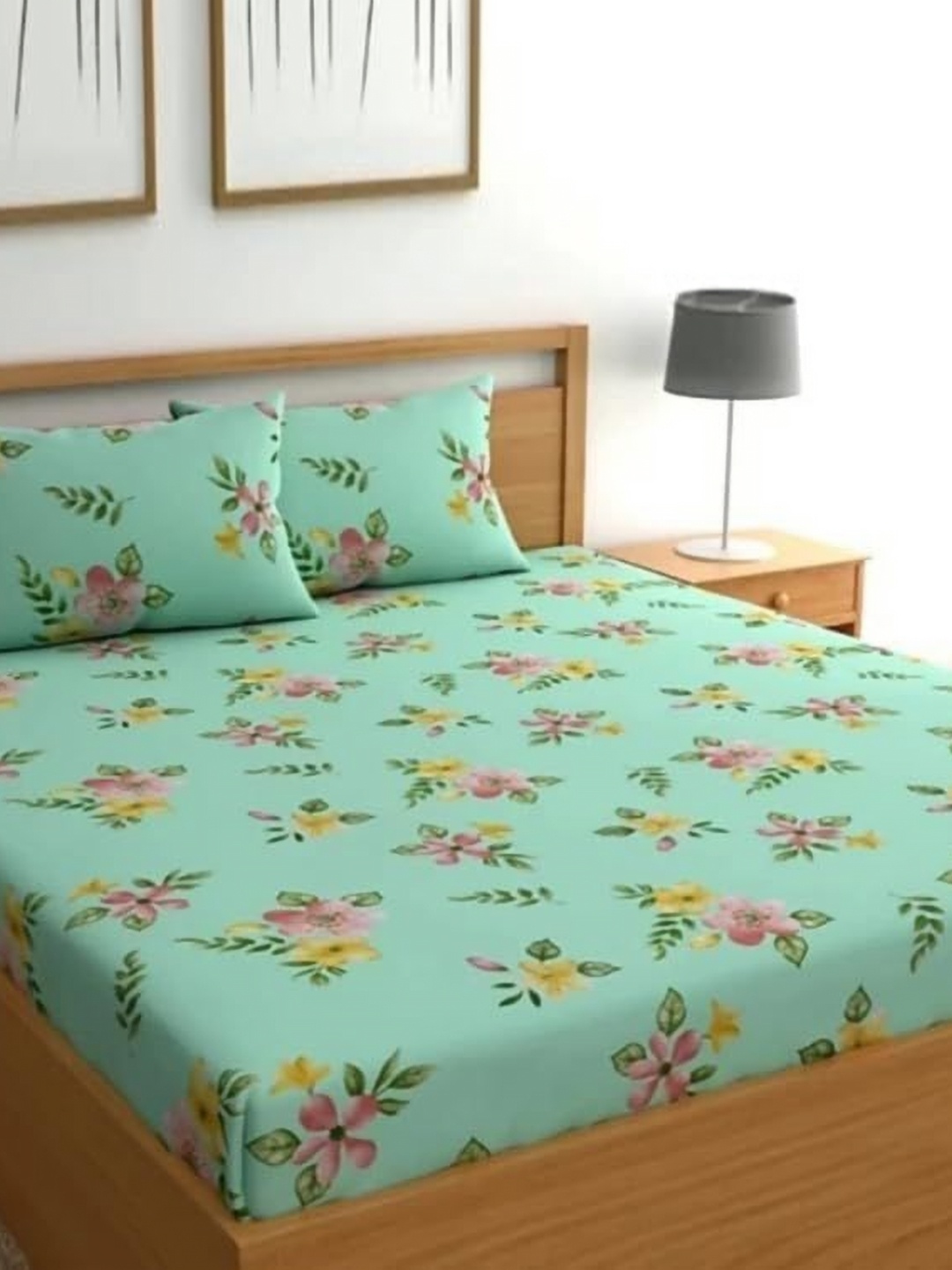 

MORADO Green & Pink Floral 210 TC Queen Bedsheet with 2 Pillow Covers