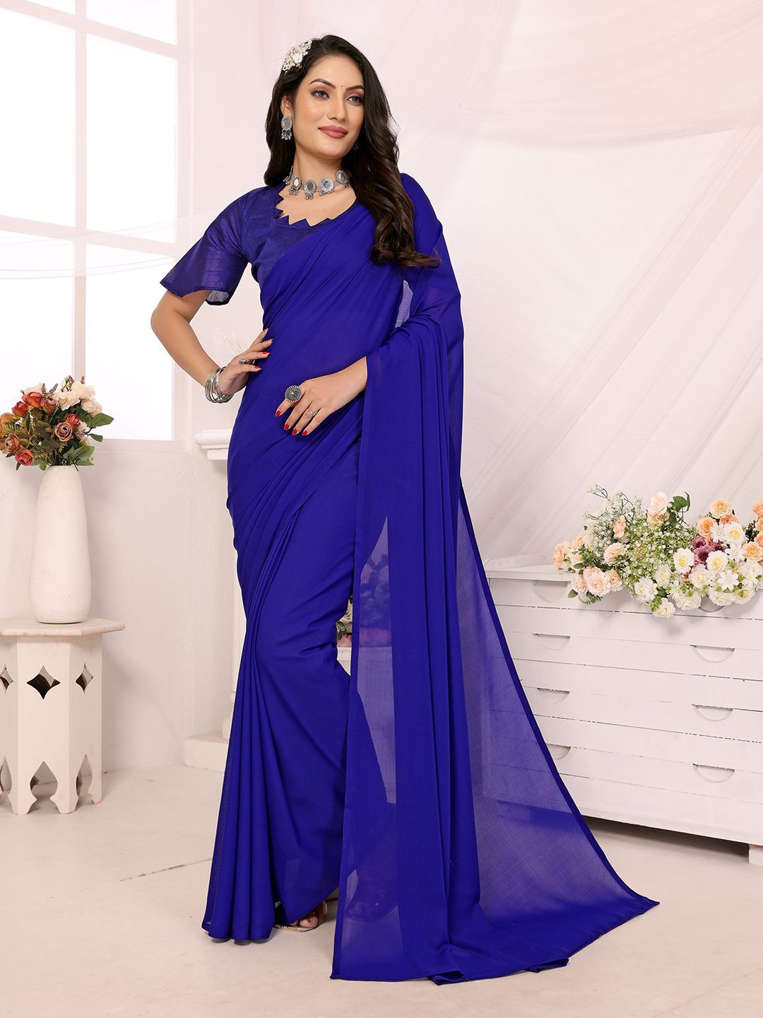 

Moda Rapido Poly Georgette Saree, Blue