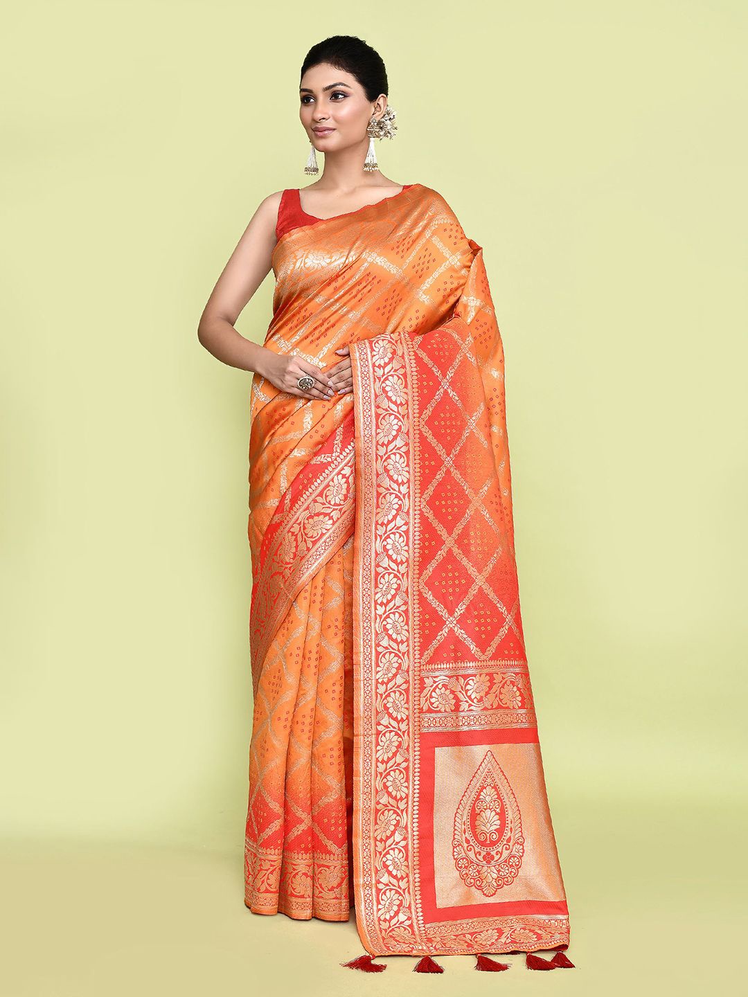 

Nazaakat by Samara Singh Woven Design Zari Pure Silk Saree, Orange