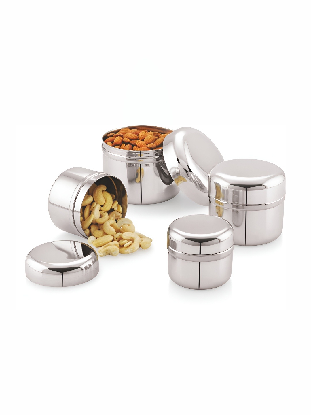 

MUKTI Silver-Toned 4 Pieces Stainless Steel Dishwasher Safe Canister Container