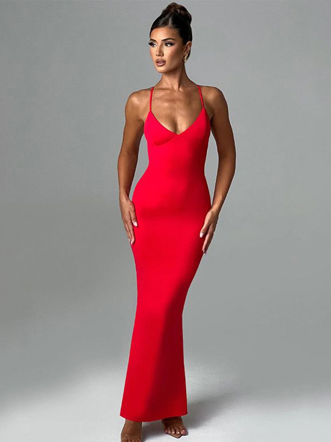 

MIAKEE Women Shoulder Straps Sheath Maxi Dress, Red