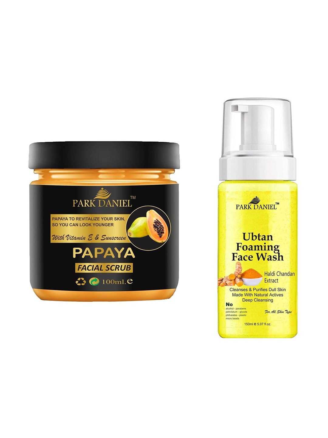 

Park Daniel Set of Papaya Facial Scrub 100ml & Ubtan Foaming Face Wash 150ml, Yellow